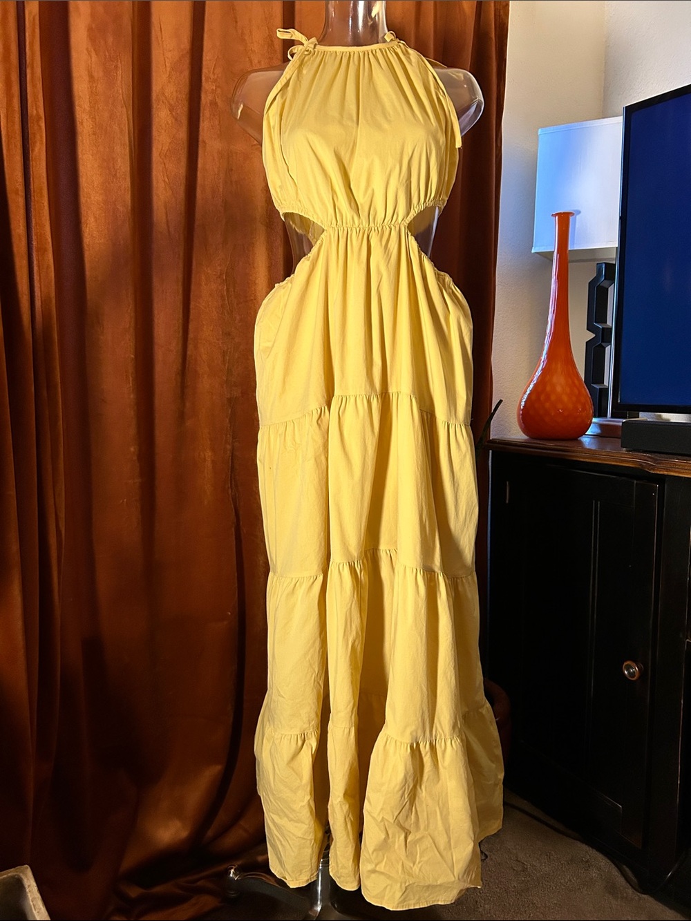 Sunshine Halter Cutout Maxi Dress - Yellow